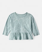 Baby Girl Heart Long-Sleeve Peplum  Top - Green, image 1 of 3 slides