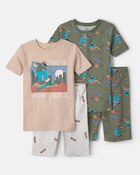 Boys Skateboard Cotton Short-Sleeve Snug Fit 4-Piece pyjama Set - Green/Brown, image 1 of 5 slides