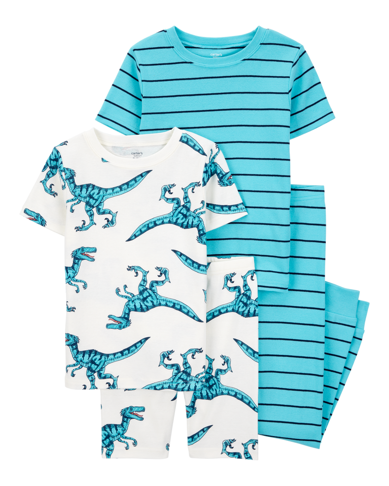 Kid 4-Piece Striped Dinosaur 100% Snug Fit Cotton Pyjamas, image 1 of 4 slides