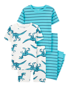 Kid 4-Piece Striped Dinosaur 100% Snug Fit Cotton Pyjamas, image 1 of 4 slides