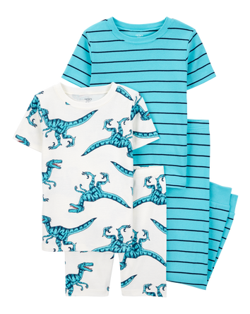 Kid 4-Piece Striped Dinosaur 100% Snug Fit Cotton Pyjamas, 