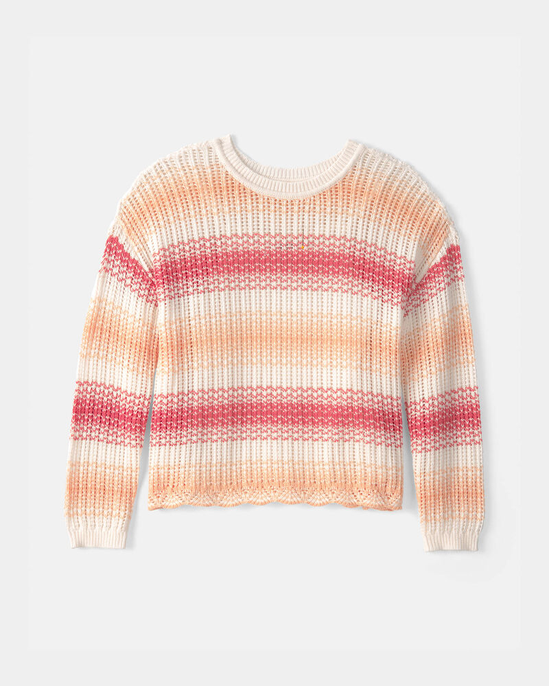 Girls Striped Sweater - Coral, image 1 of 3 slides