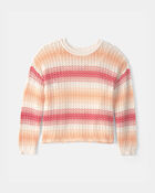 Girls Striped Sweater - Coral, image 1 of 3 slides