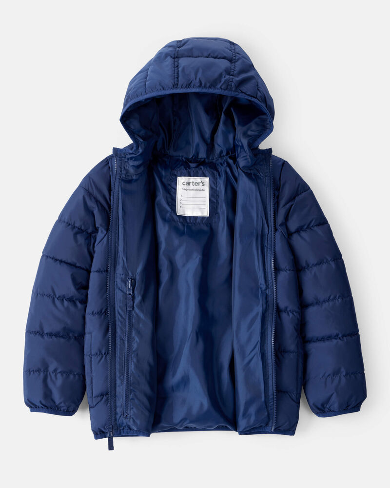 Kid Hooded Puffer Jacket - Navy Blue, image 2 of 4 slides