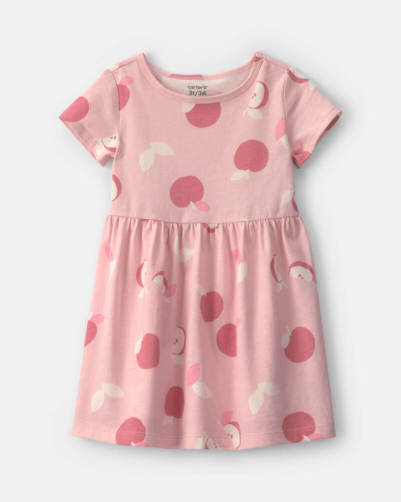 Tout-petit fille - Robe manches courtes &agrave; motif pomme - Rose, image 1 sur 3 diapositives