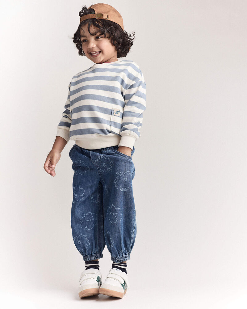 Toddler Striped Otter Sweatshirt™ with Pockets - Blue/Cream, image 2 of 7 slides