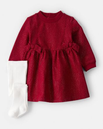 Baby Girl DayDream Fleece Bow Glitter Dress Set - Red, 