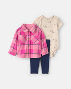 Baby Girl 3-Piece Buffalo Check Fleece Layering Set - Pink, image 1 of 6 slides