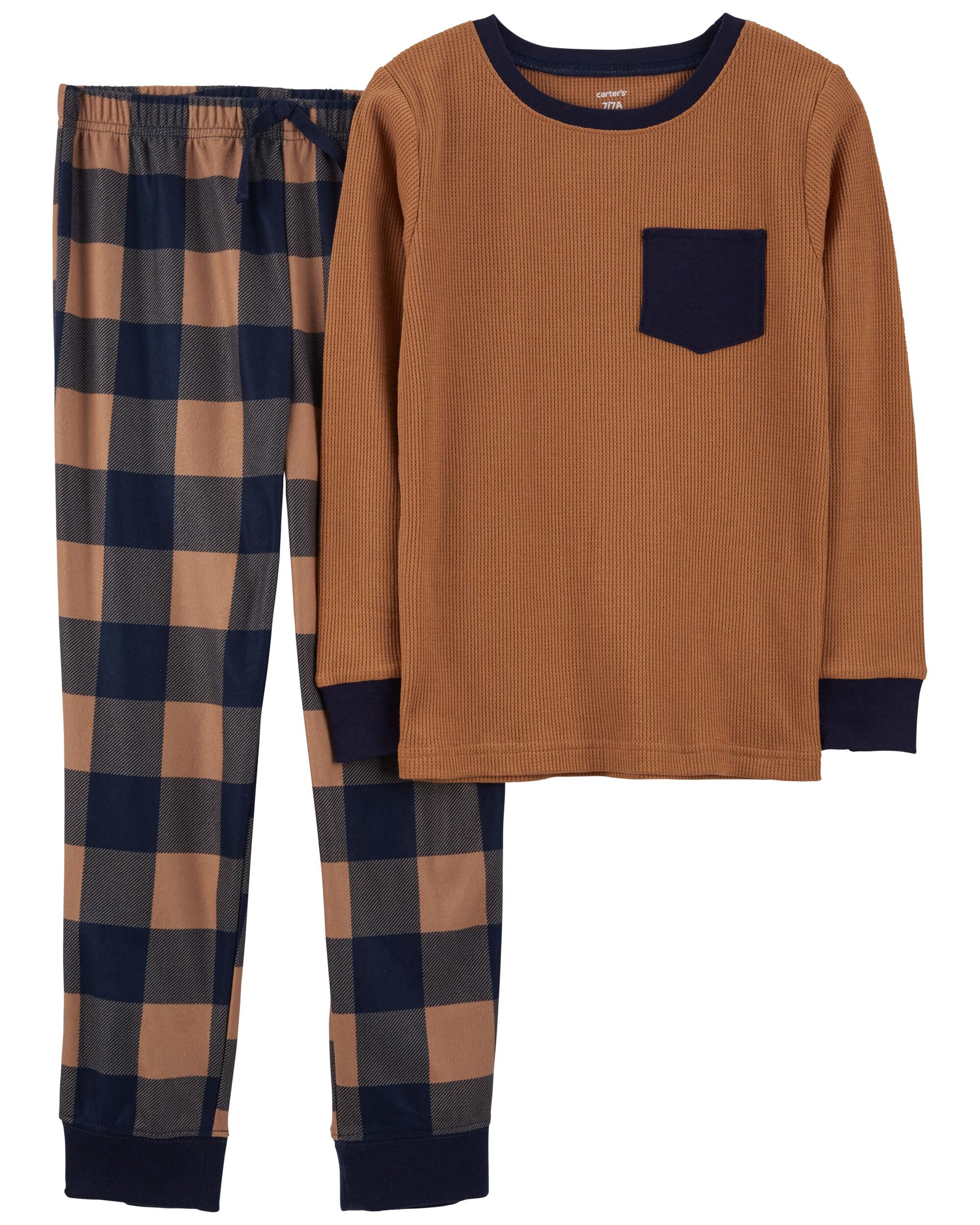 Brown Navy 2 Piece Thermal Fleece Pyjamas Carter s Oshkosh Canada
