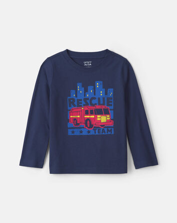 Toddler Boy 'Rescue Team' Firetruck Long-Sleeve Graphic Tee - Navy Blue, 