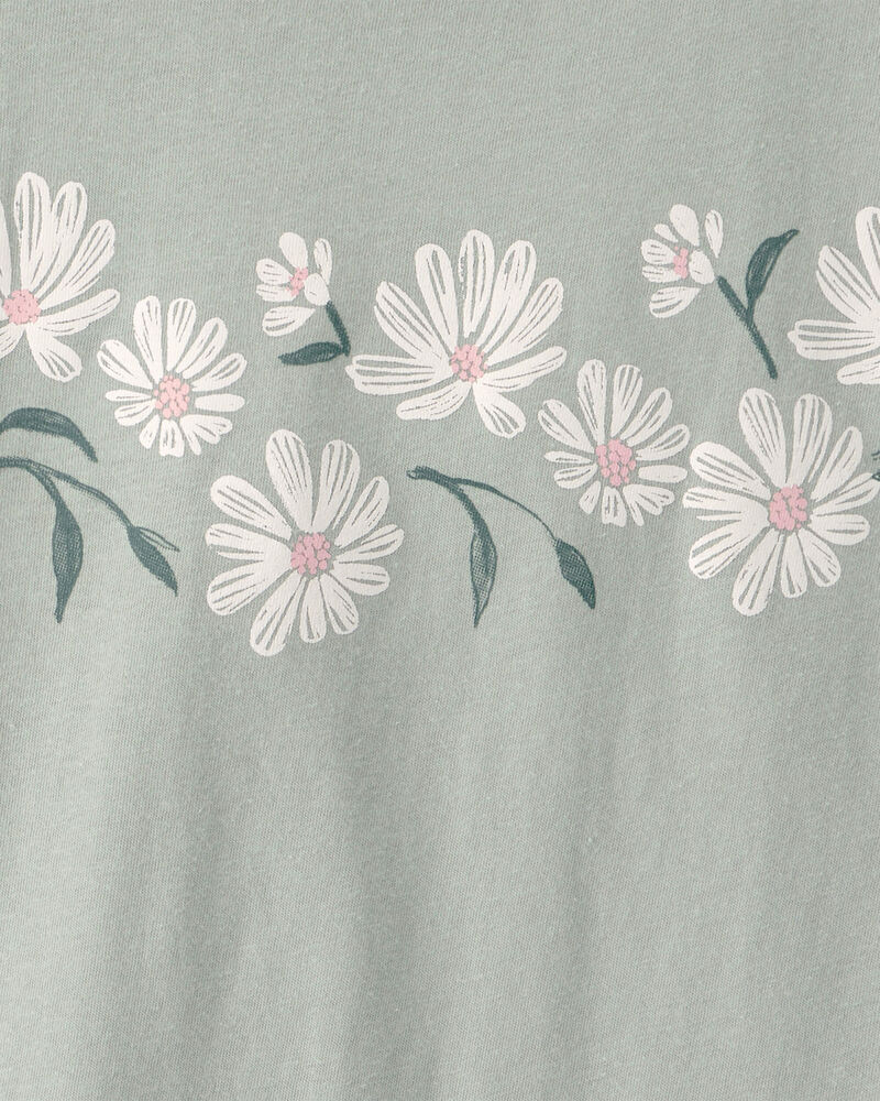 Girls Daisy Floral Long-Sleeve Graphic Tee - Green, image 2 of 3 slides