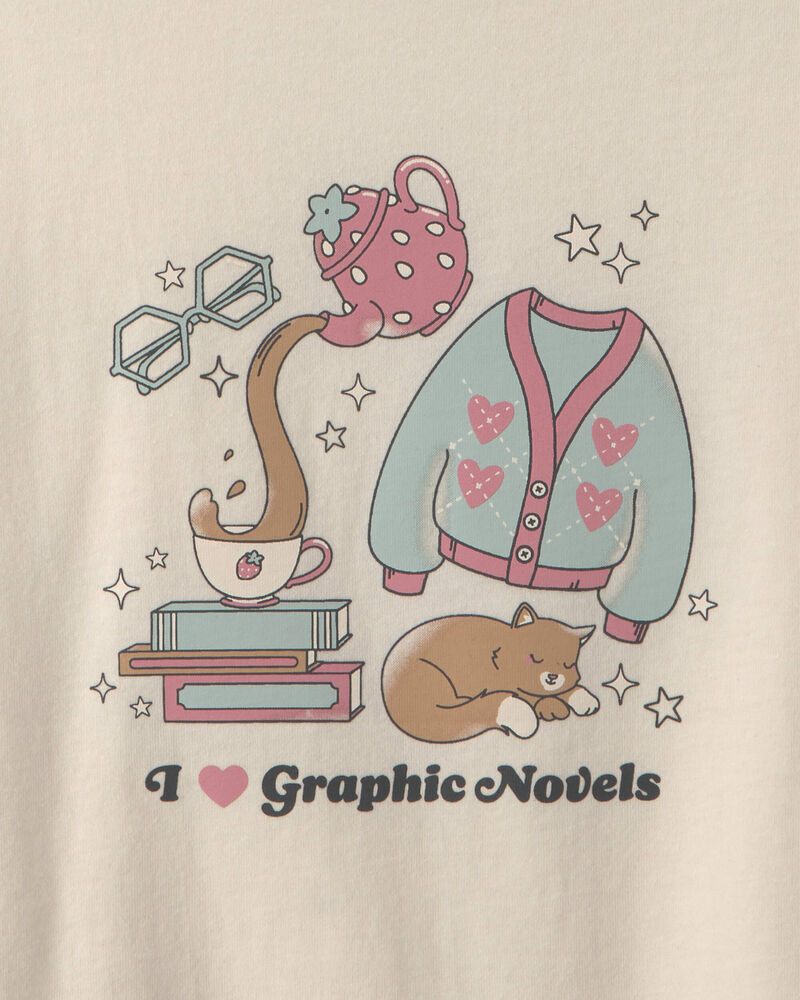 Girls Graphic Novels Long-Sleeve Graphic Tee - Cream, image 2 of 3 slides