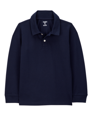 Kid Pique Long-Sleeve Polo Shirt - Navy, 
