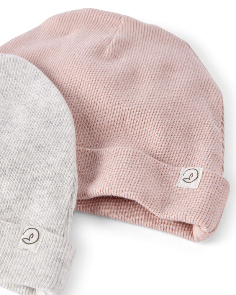 Baby 2-Pack Organic Cotton Rib Caps, image 2 of 2 slides