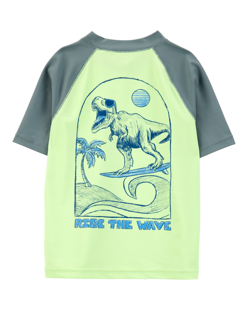 Boys Dinosaur Short-Sleeve Rashguard - Lime Green, image 2 of 5 slides