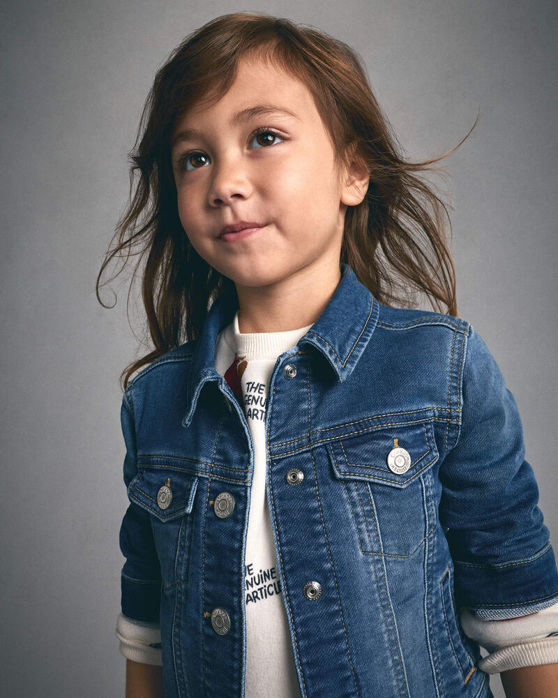 Toddler Girl Bear Denim Jacket - Medium Wash, image 4 of 9 slides