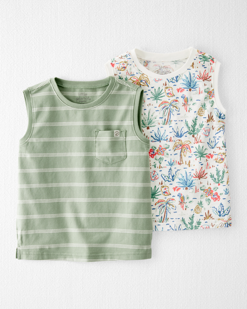 Toddler 2-Pack Organic Cotton Tropical Knit Tanks, image 1 of 4 slides