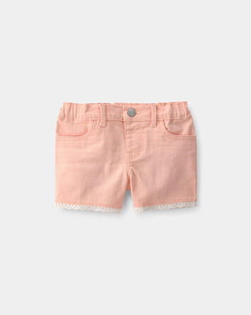 Tout-petit fille - Short en serg&eacute; &agrave; bordure en tissu ajour&eacute; - P&ecirc;che, 
