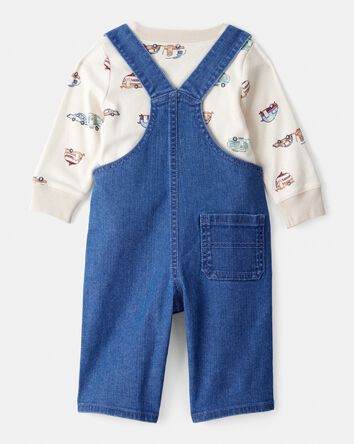 Baby Boy 2-Piece Car Overall Set - Cream, 