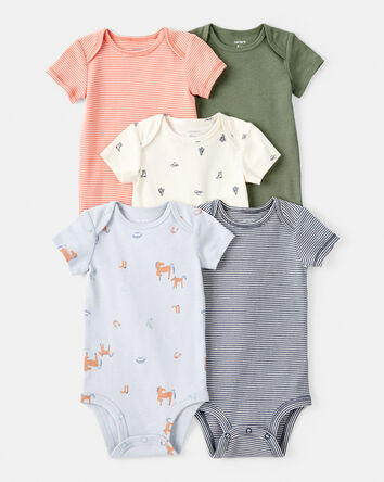 Baby Boy 5-Pack Cowboy Print Cotton Multipack Bodysuits - Blue/White/Orange/Green, 
