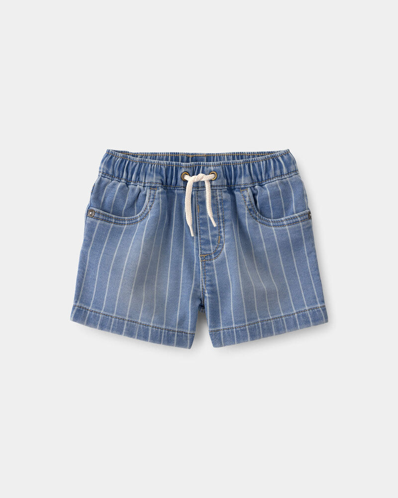 B&eacute;b&eacute; gar&ccedil;on - Short en denim &agrave; cordon de serrage et rayures - Bleu moyen, image 1 sur 3 diapositives