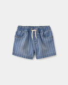 B&eacute;b&eacute; gar&ccedil;on - Short en denim &agrave; cordon de serrage et rayures - Bleu moyen, image 1 sur 3 diapositives