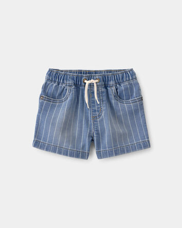Baby Boy Striped Denim Drawstring Shorts - Medium Blue, 