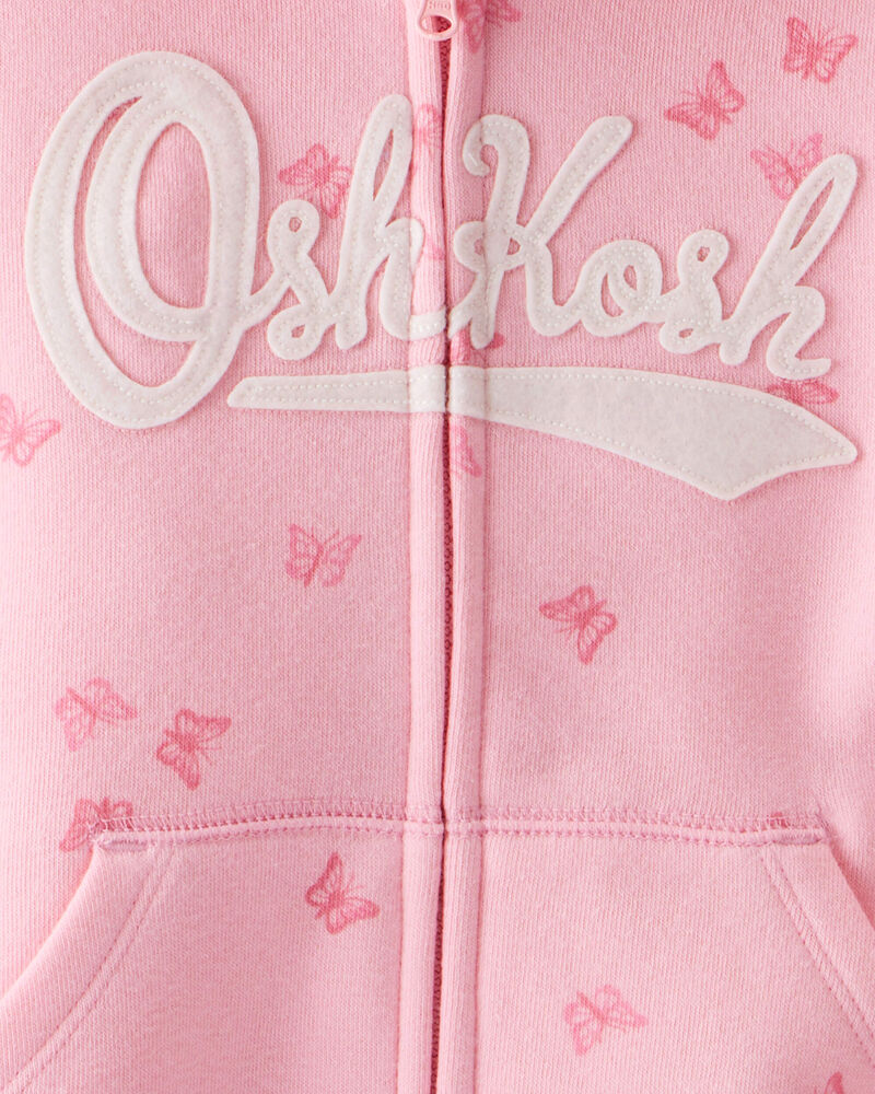 Toddler Butterfly Print French Terry Hooded Jacket - Pink, image 2 of 3 slides