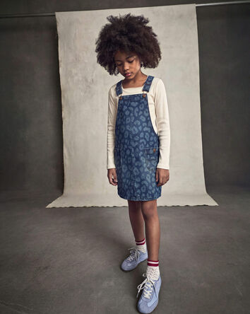 Girls Leopard Denim Skirtall - Dark Wash, 