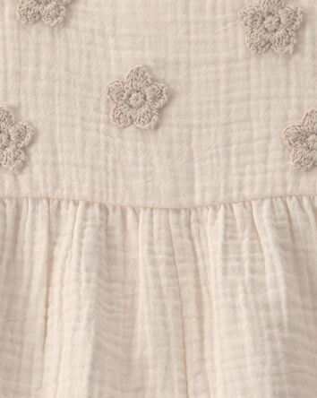 Baby Girl Floral Applique Sleeveless Romper - Ivory, 