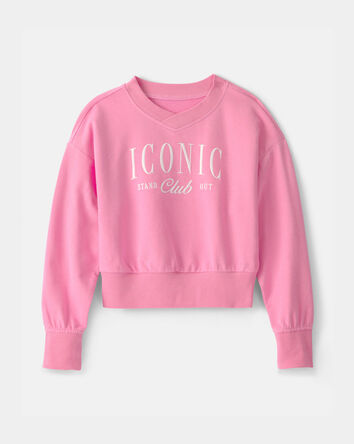 Girls 'Iconic Club' French Terry Pullover Sweatshirt - Pink, 