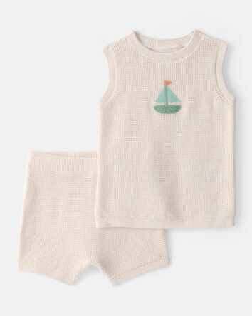 Baby 2-Piece Sailboat Crochet Top & Short Set - Cream, 