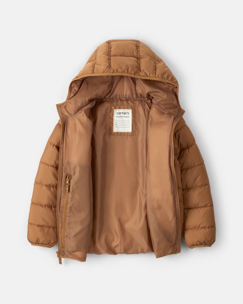 Boys Midweight Packable Puffer - Brown, image 2 of 4 slides