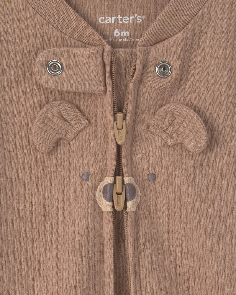 Baby Bear Cotton 2-Way Zip Sleeper - Brown, image 2 of 4 slides