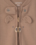 Baby Bear Cotton 2-Way Zip Sleeper - Brown, image 2 of 4 slides