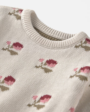Baby Organic Cotton Sweater Knit Pullover in Floral Jacquard, 