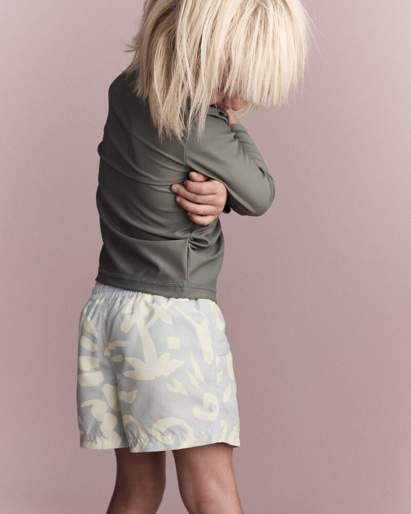 Toddler Boy Tropical Swim Trunks - Sage, image 4 of 7 slides