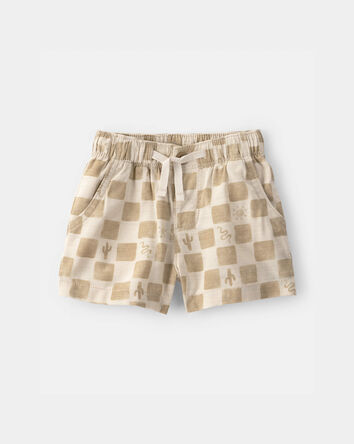 Baby Boy Cactus Checkered Drawstring Shorts - Beige, 
