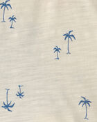 B&eacute;b&eacute; gar&ccedil;on - Ensemble 2 pi&egrave;ces polo &agrave; palmiers et short - Bleu/Ivoire, image 2 sur 2 diapositives