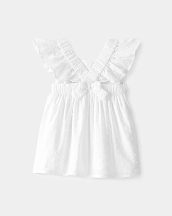 Baby Girl Swiss Dot Ruffle Dress - White, 