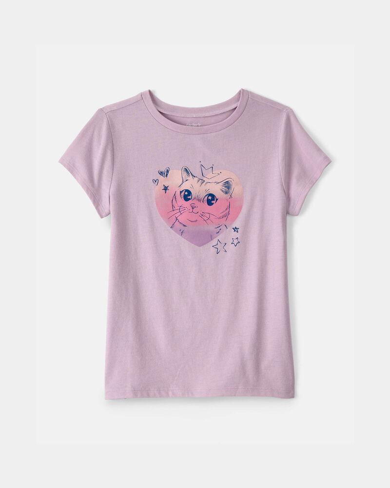 Girls Cat Heart Graphic Tee - Purple, image 1 of 3 slides