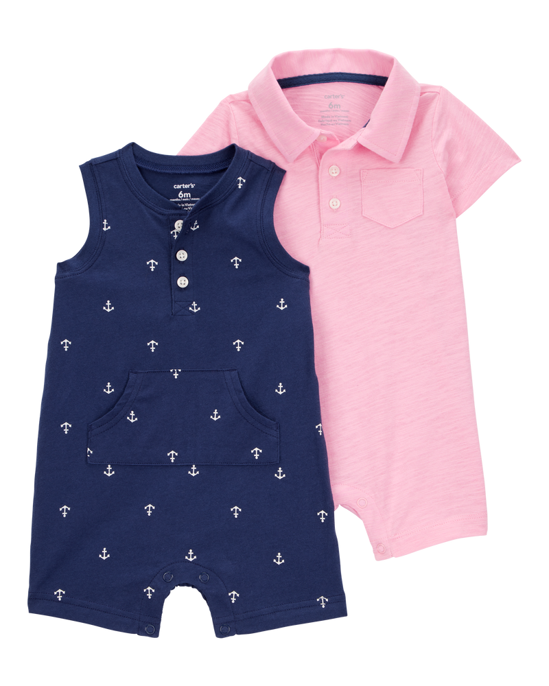 Baby 2-Pack Polo Romper Set, image 1 of 6 slides
