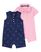 Baby 2-Pack Polo Romper Set, image 1 of 6 slides