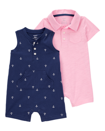 Baby 2-Pack Polo Romper Set, 