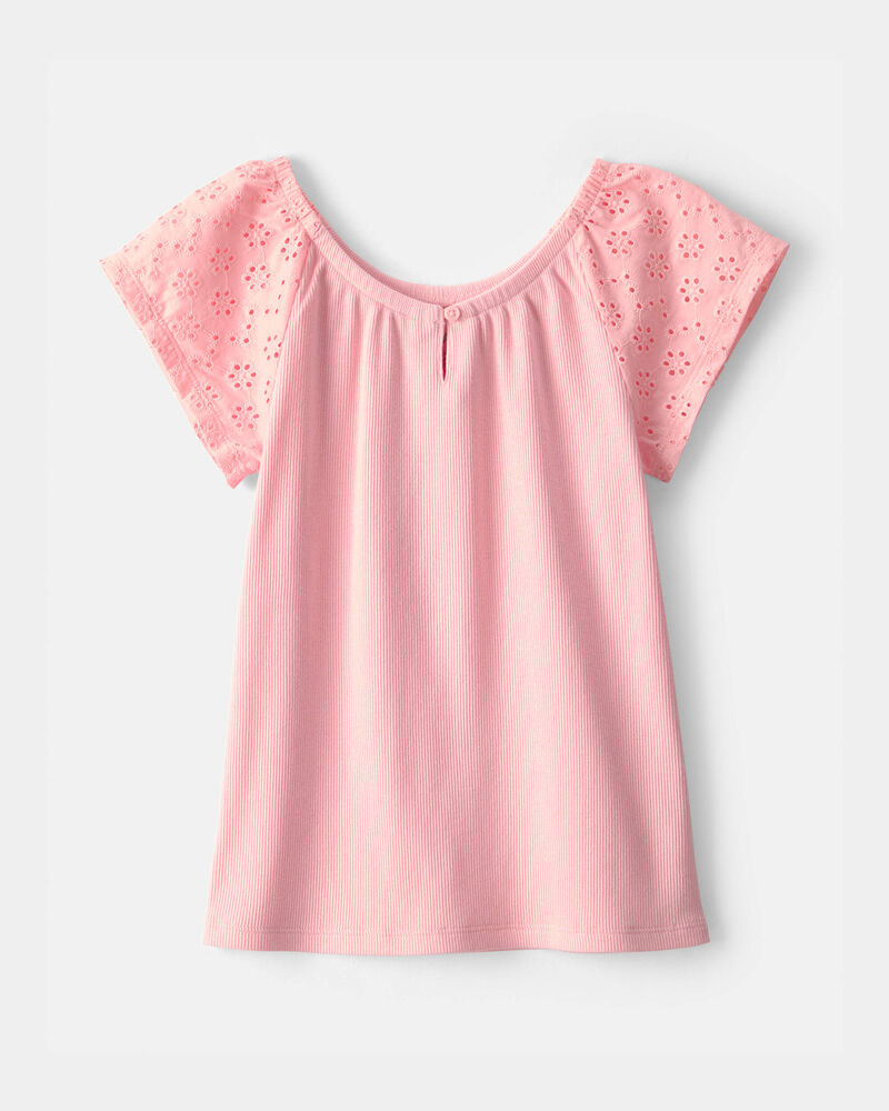 Girls Eyelet Top - Pink, image 1 of 3 slides