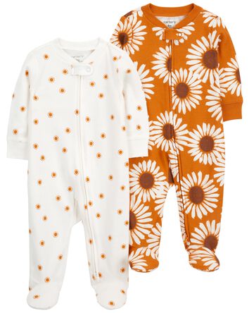 2-Pack Sunflower Zip-Up Cotton Sleeper Pyjamas, 