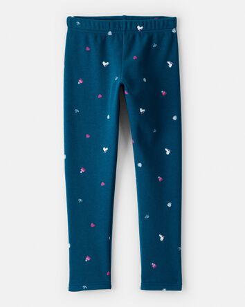 Girls Ice Skate Print Pull-On Stretch Cozy Leggings - Blue, 