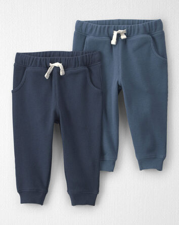 B&eacute;b&eacute; - Emballage 2 pantalons en tricot gaufr&eacute; de coton biologique, 