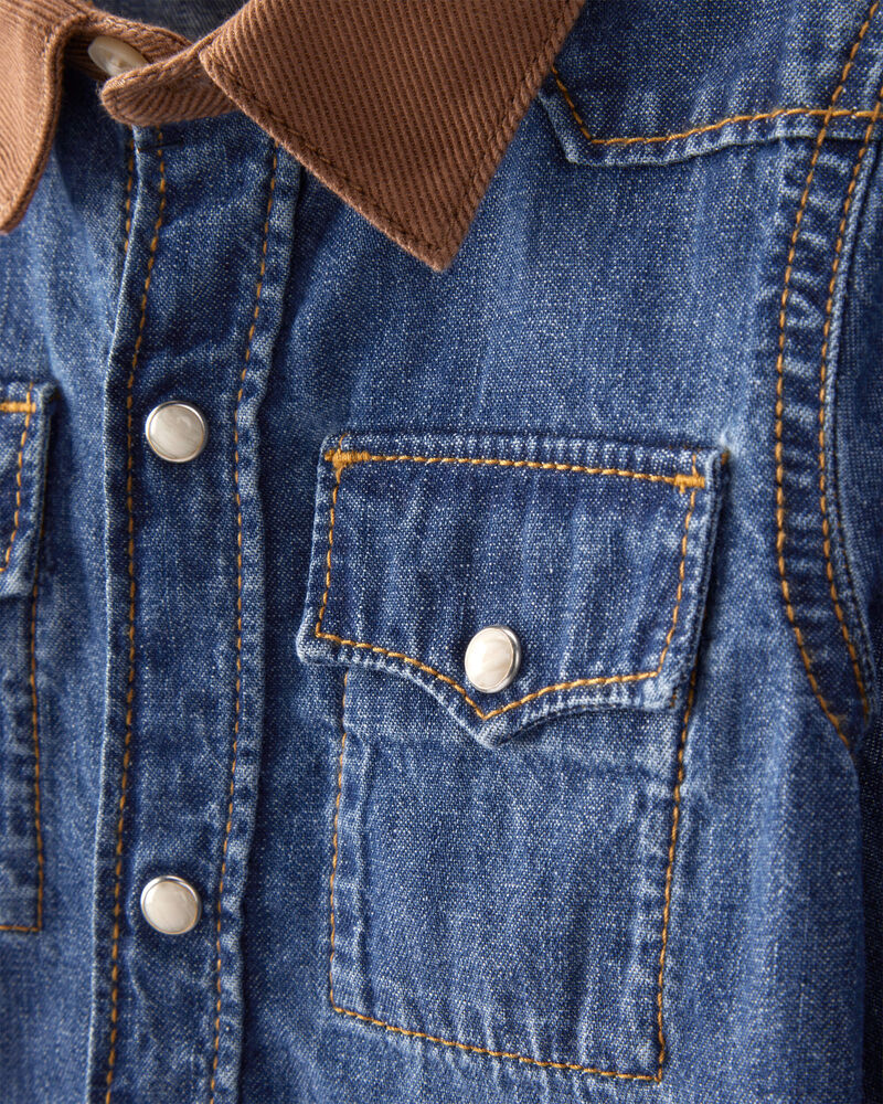 Tout-petit gar&ccedil;on - Chemise &agrave; manches longues en denim Western - Bleue, image 2 sur 4 diapositives