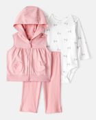 Baby Girl 3-Piece Heart Vest Outfit Set - Pink, image 1 of 5 slides